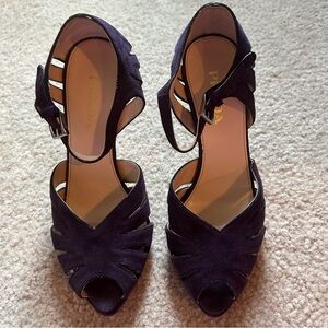 Prada Purple Suede Peep-Toe Ankle-Strap Heels